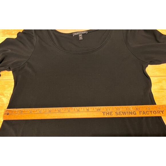 Eileen Fisher Silk Scoop Neck 3/4 Sleeve Tee Shirt Dress SZ XS Black Ballet - Picture 10 of 11